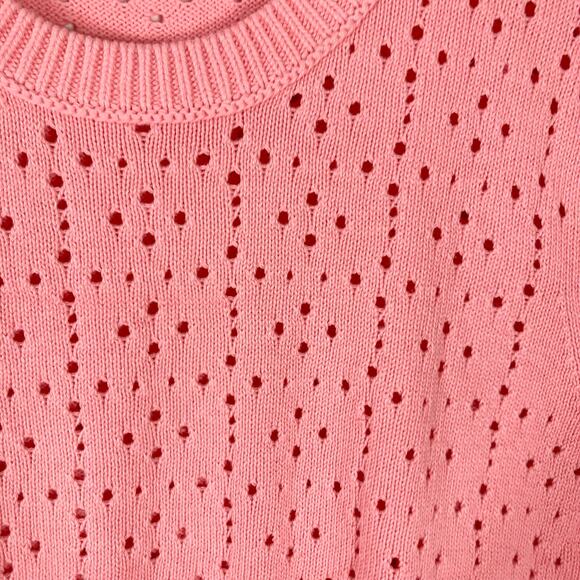 NWOT J CREW Sweater XL Pink Knit Pointelle Cotton Crewneck Ribbed-Detail Long-Sl - Picture 4 of 8
